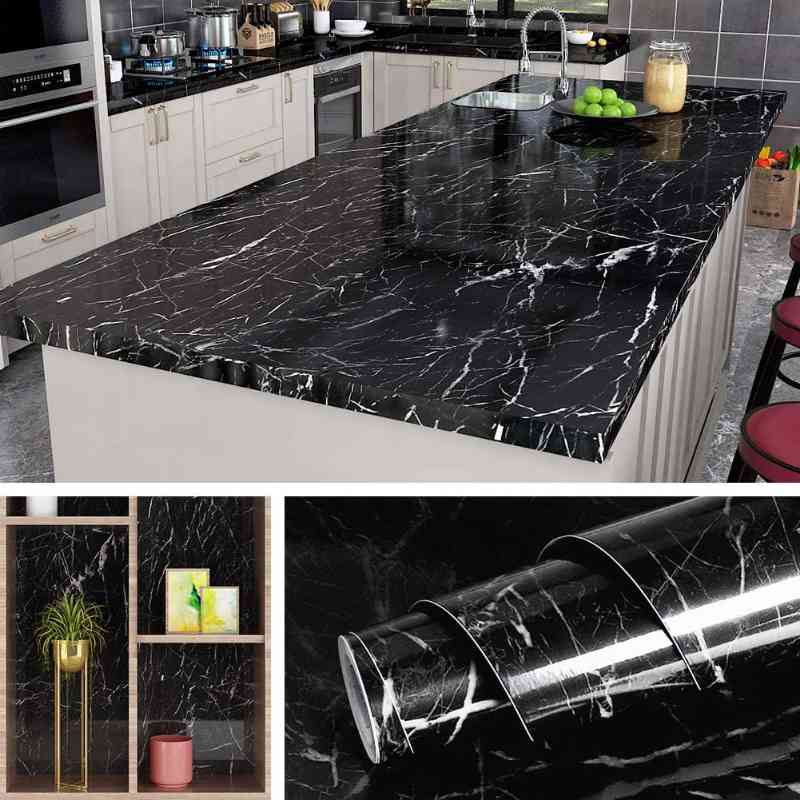 Self Adhesive Black Marble Sheet for Kitchen (Pack of 2)