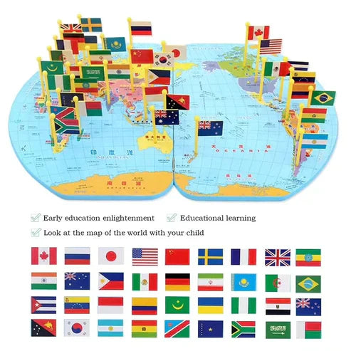 World Map With 30 National Flags
