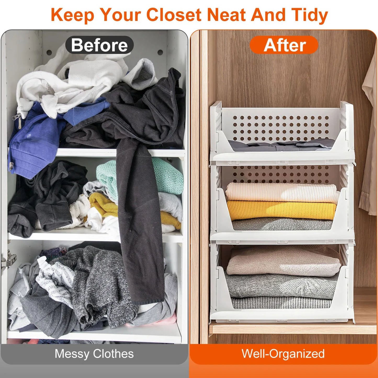 Foldable Storage Bin Stackable Drawer