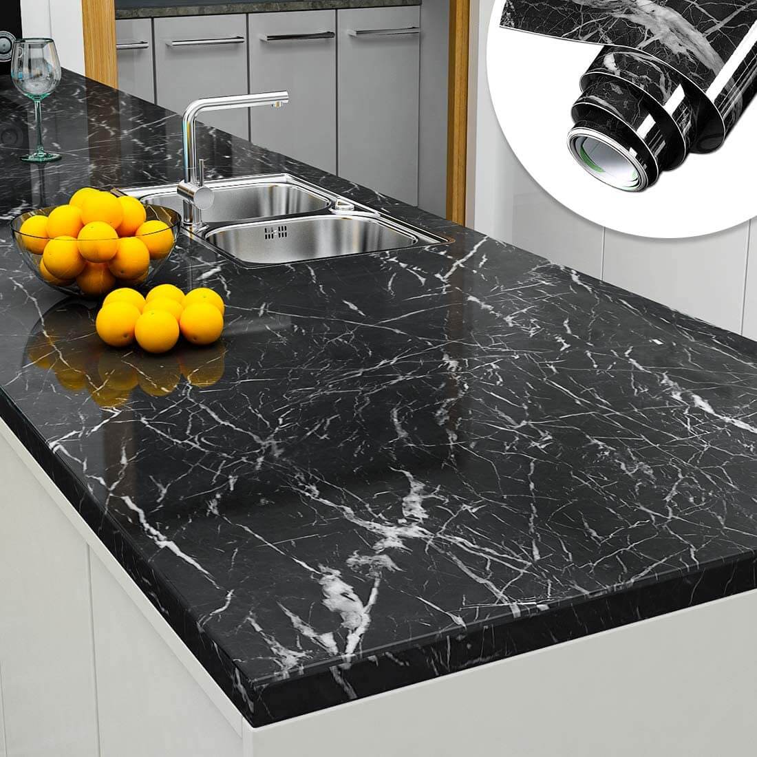 Self Adhesive Black Marble Sheet for Kitchen (Pack of 2)