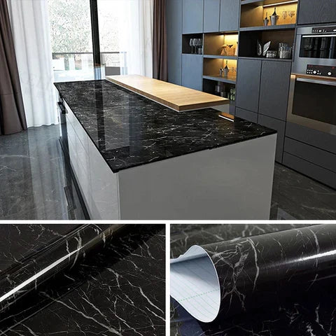 Self Adhesive Black Marble Sheet for Kitchen (Pack of 2)