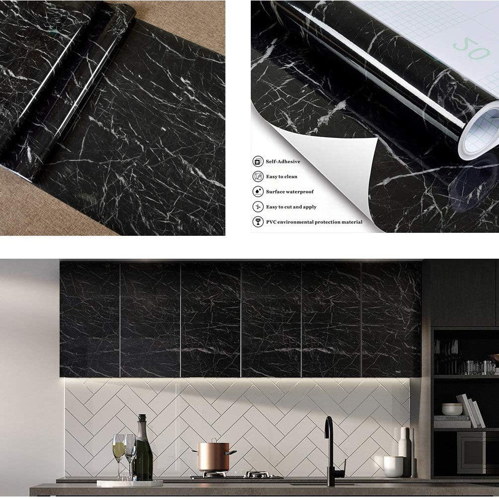 Self Adhesive Black Marble Sheet for Kitchen (Pack of 2)