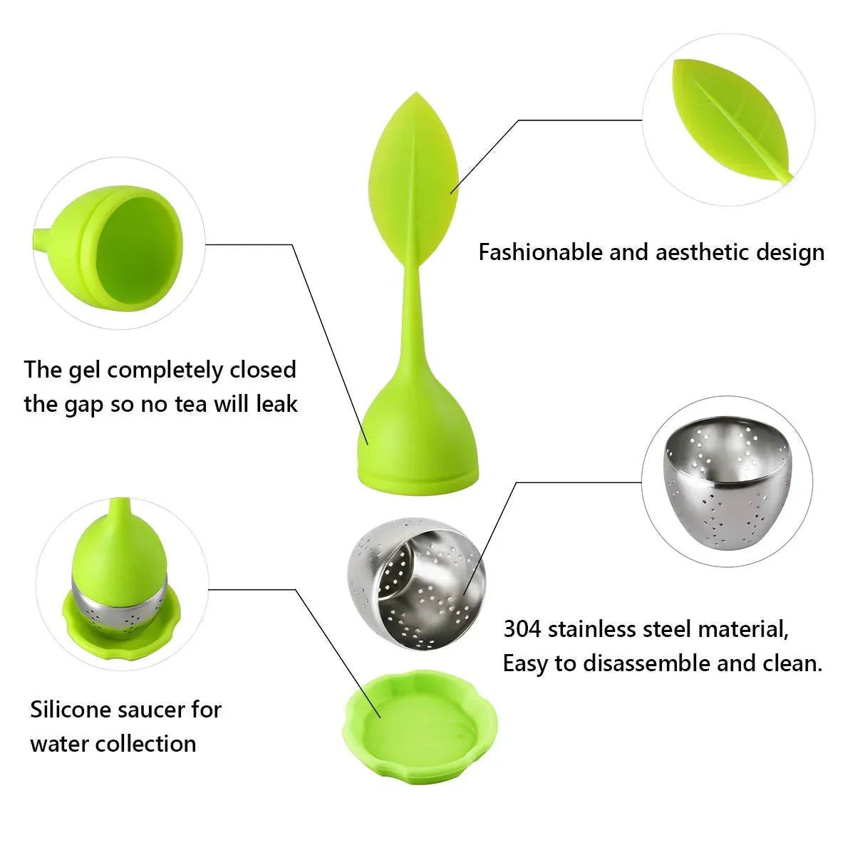 Silicone Tea Infuser - Stainless Steel Strainer Drip Tray Included