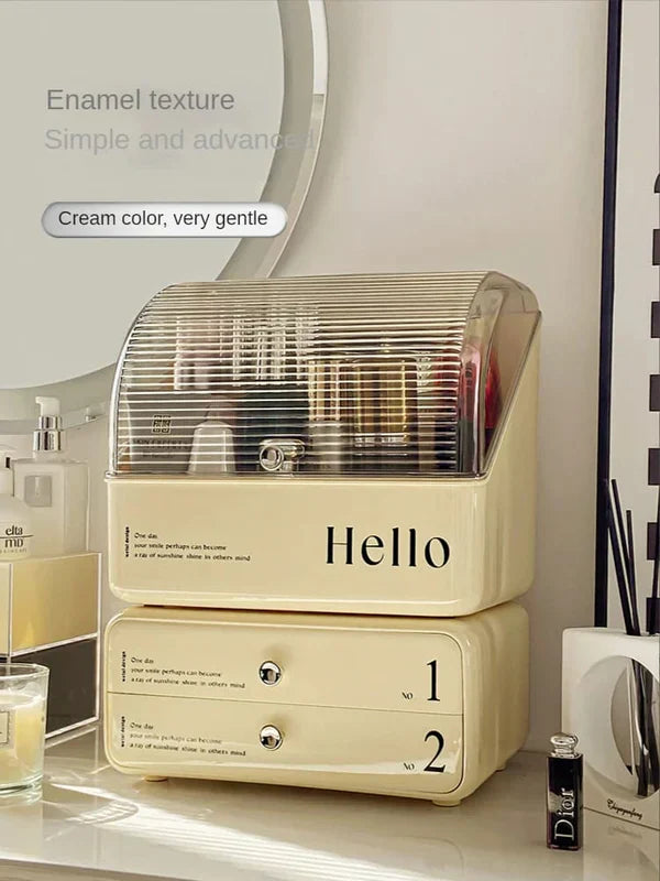 Stylish Cosmetic Organizer with Dual Shelves and Brush Holder