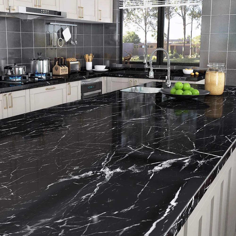 Self Adhesive Black Marble Sheet for Kitchen (Pack of 2)