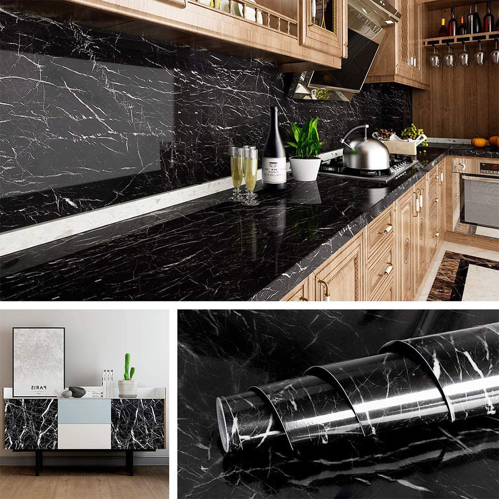 Self Adhesive Black Marble Sheet for Kitchen (Pack of 2)