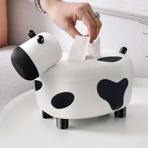 Cow Tissue Box With Toothpick Holder