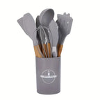 12pcs Non-Stick Silicone Kitchen Utensil Set with Wooden Handles