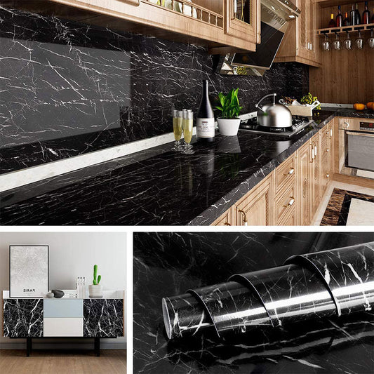 Self Adhesive Black Marble Sheet for Kitchen (Pack of 2)