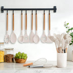 12pcs Non-Stick Silicone Kitchen Utensil Set with Wooden Handles