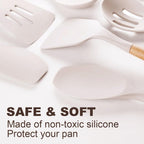 12pcs Non-Stick Silicone Kitchen Utensil Set with Wooden Handles
